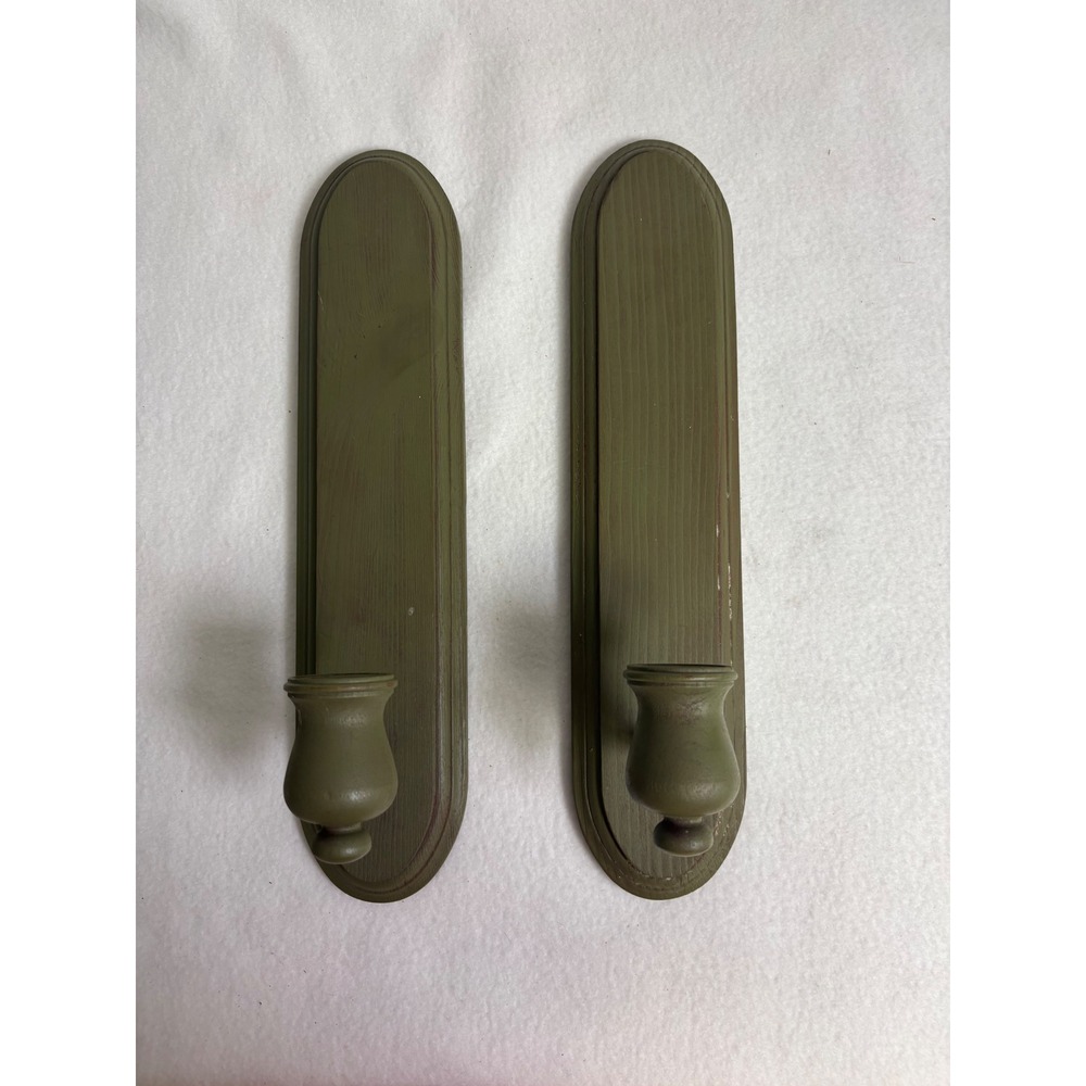 Farmhouse Rustic Green Wooden Wall Candle Sconce Pair Colonial Primitive Shabby